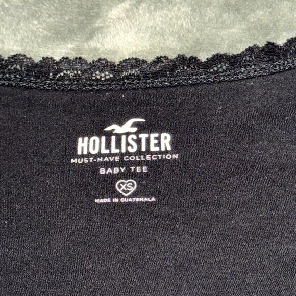 Hollister Baby Tee Crop Top Women’s XS Black Lace Trim Short Sleeve Square Neck - Picture 3 of 6